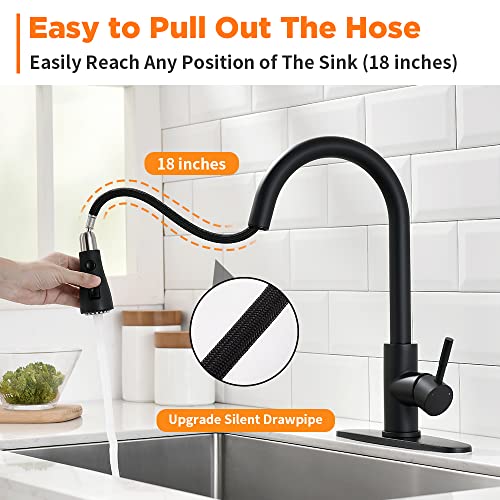 A|M Aquae Black Kitchen Faucets with Pull Down Sprayer Kitchen Sink Faucet with Pull Out Sprayer Single Hole Deck Mount Single Handle Stainless Steel Grifos De Cocina 866068R