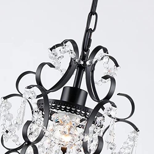 AvaMalis A|M Lighting Mini Chandelier Chrome Crystal Chandeliers Lighting 1-Light Modern Elegant Crystal Iron Ceiling Light Fixture
