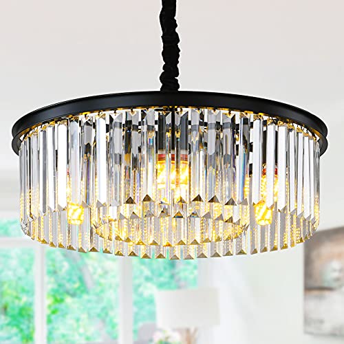 OUFUAMY Modern Crystal Chandelier Lighting K12 Round Chandelier Hanging Pendant Ceiling Light Fixture for Bedroom, Dinning Room, Living Room, Kitchen