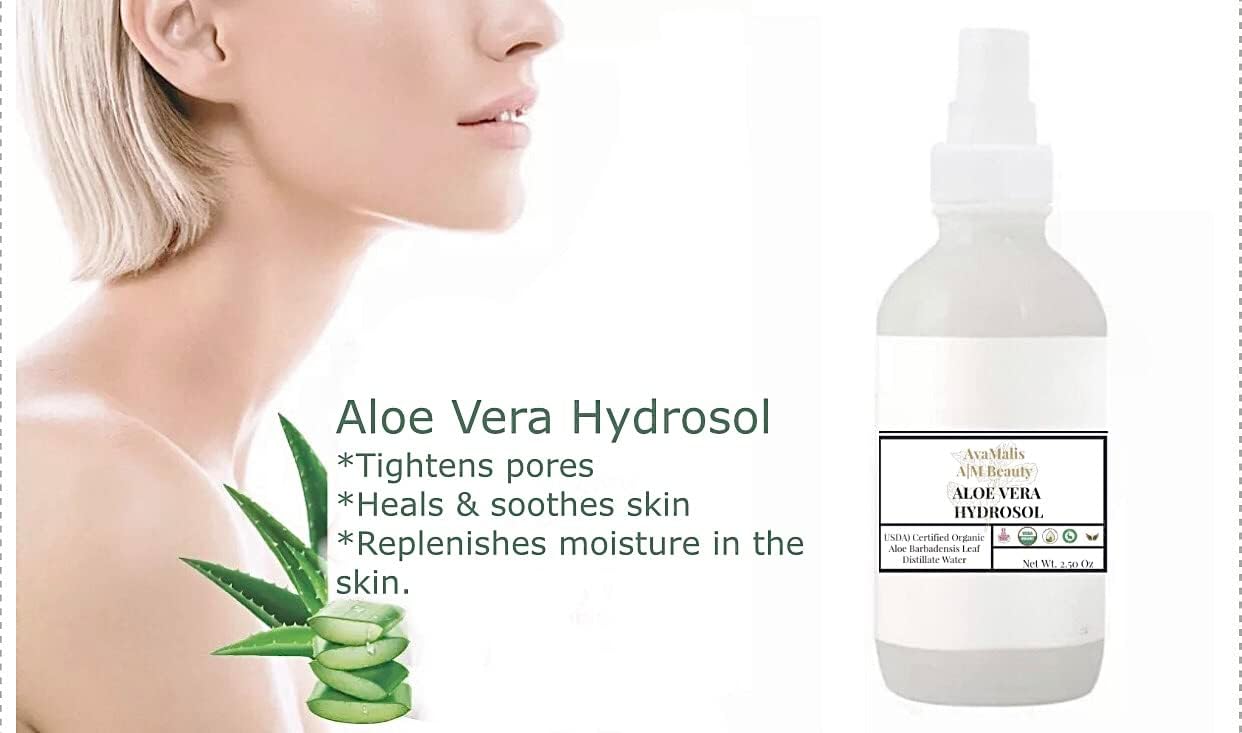Aloe Vera Hydrosol Water Spray Mist Toner - USDA Certified Organic - Steam-Distilled Aloe barbadensis Leaves-Hydrating face and Body