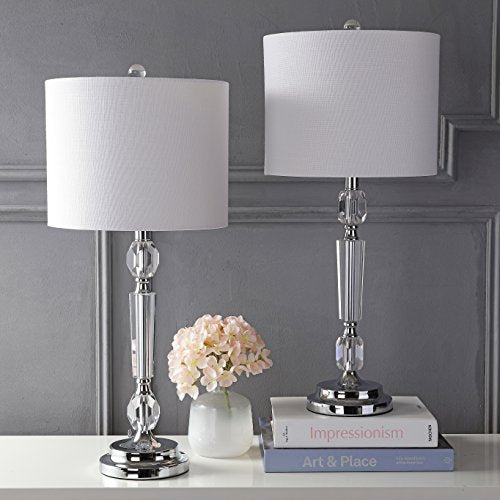 SET2 Set of 2 Table Lamps Victoria 27" Crystal LED Table Lamp Modern Contemporary Bedside Desk Nightstand Lamp for Bedroom Living Room Office College Bookcase, Clear