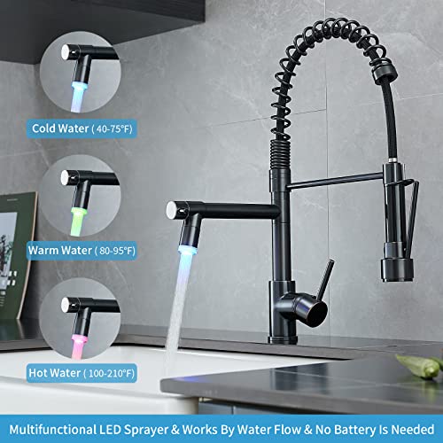 A|M Aquae Black Faucet Kitchen, Commercial Modern Single Handle Kitchen Faucet with Pull Down Sprayer