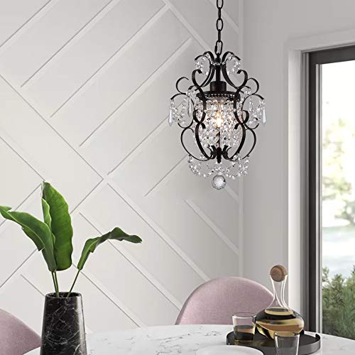 AvaMalis A|M Lighting Mini Chandelier Chrome Crystal Chandeliers Lighting 1-Light Modern Elegant Crystal Iron Ceiling Light Fixture