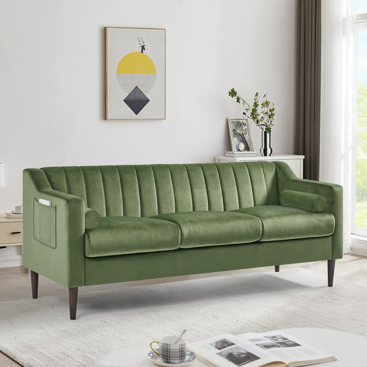 Modern Chesterfield sofa couch, Comfortable Upholstered sofa with Velvet Fabric and Wooden Frame and Wood Legs for Living Room/Bed Room/Office  -