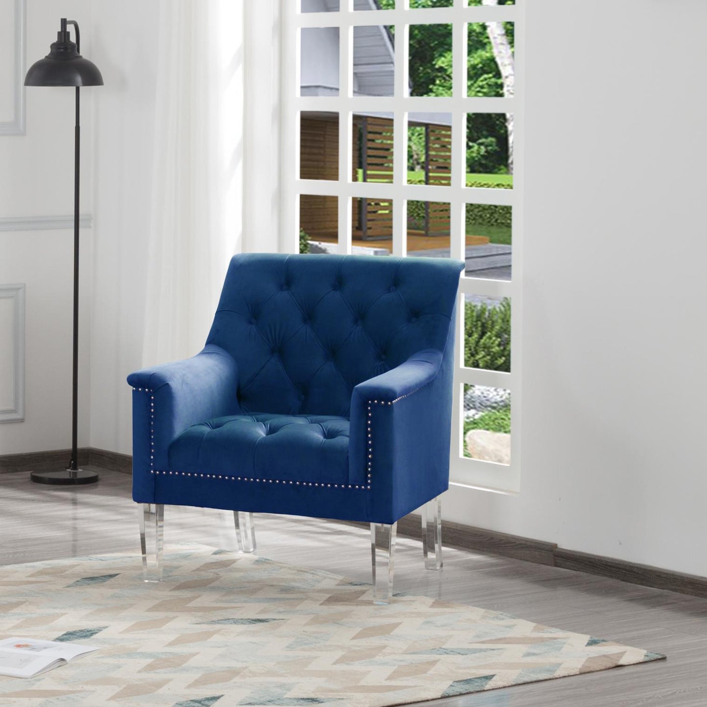 Living Room CHAIR Navy Blue Velvet