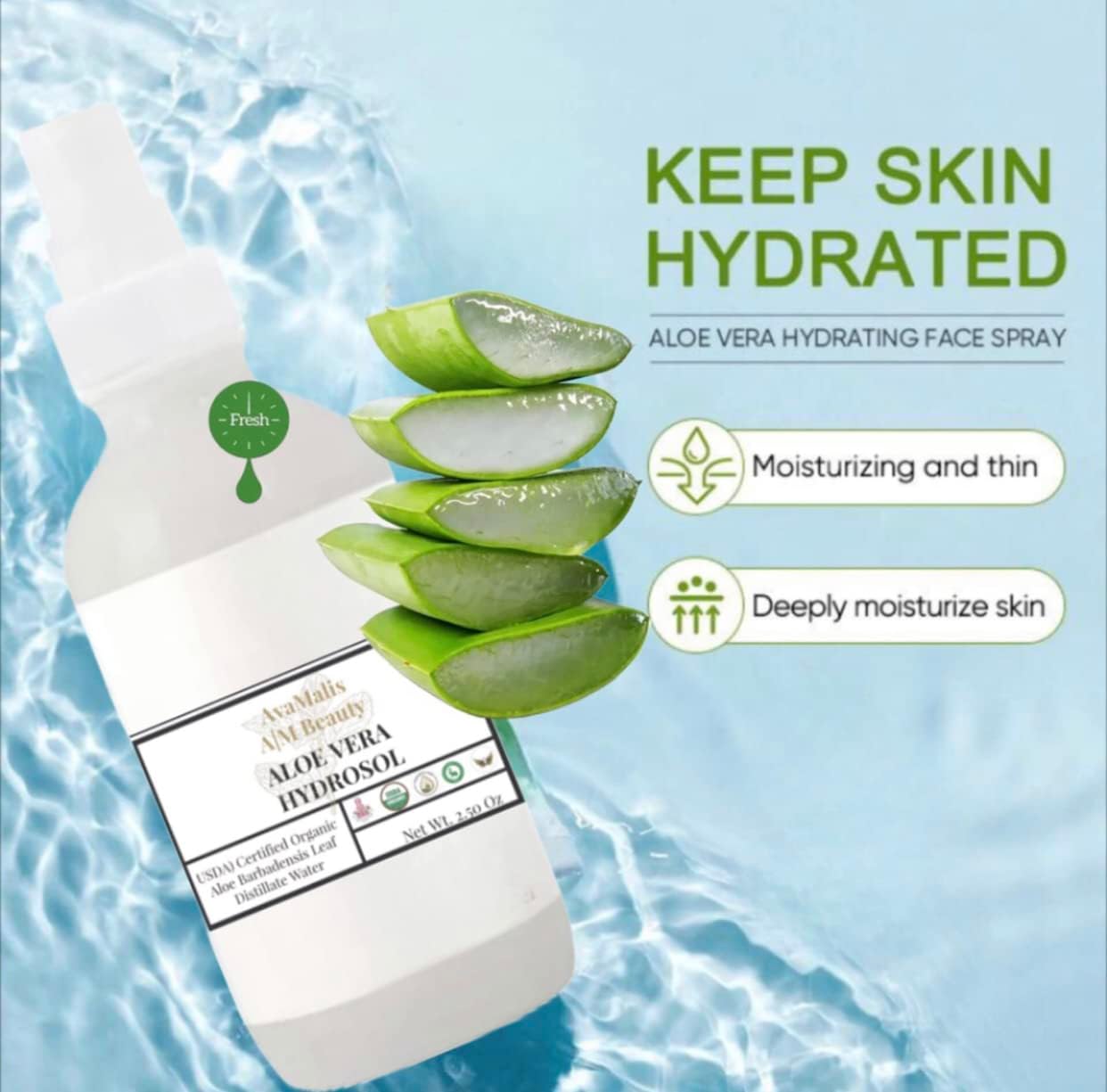 Aloe Vera Hydrosol Water Spray Mist Toner - USDA Certified Organic - Steam-Distilled Aloe barbadensis Leaves-Hydrating face and Body