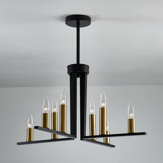 AvaMalis A|M Lighting 8 Light Modern Chandelier Black and Gold Metal Semi Flush Mount Ceiling Light Fixture Industrial