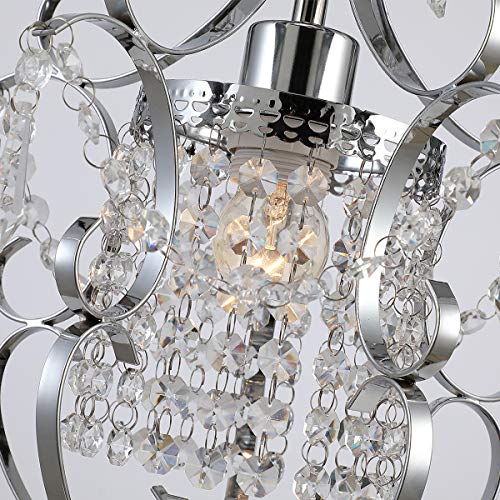 AvaMalis A|M Lighting Mini Chandelier Chrome Crystal Chandeliers Lighting 1-Light Modern Elegant Crystal Iron Ceiling Light Fixture