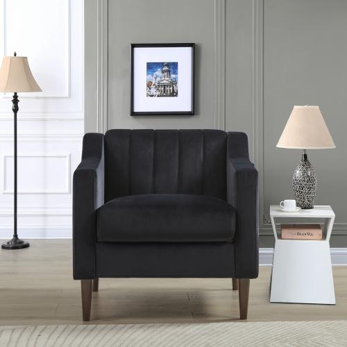 Modern velvet fabric single person sofa side chair with solid wood legs, used in bedroom, living room and office.