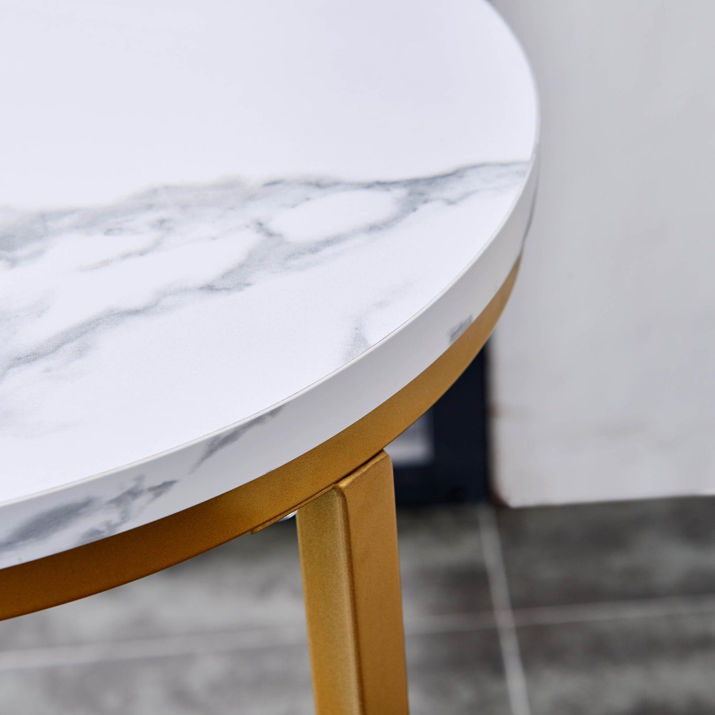 Modern X-shaped end/side table,Golden metal frame with round marble color top