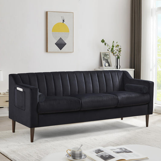 Modern Chesterfield sofa couch, Comfortable Upholstered sofa with Velvet Fabric and Wooden Frame and Wood Legs for Living Room/Bed Room/Office  -