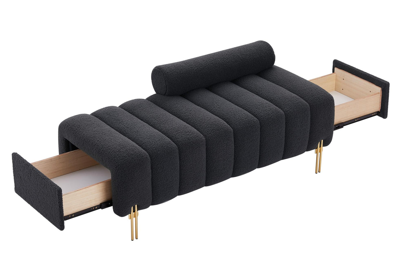 Modern End of Bed Bench Upholstered Teddy Entryway Ottoman Bench Fuzzy Sofa Stool Footrest Window Bench with Gold Metal Legs for Bedroom Apartments