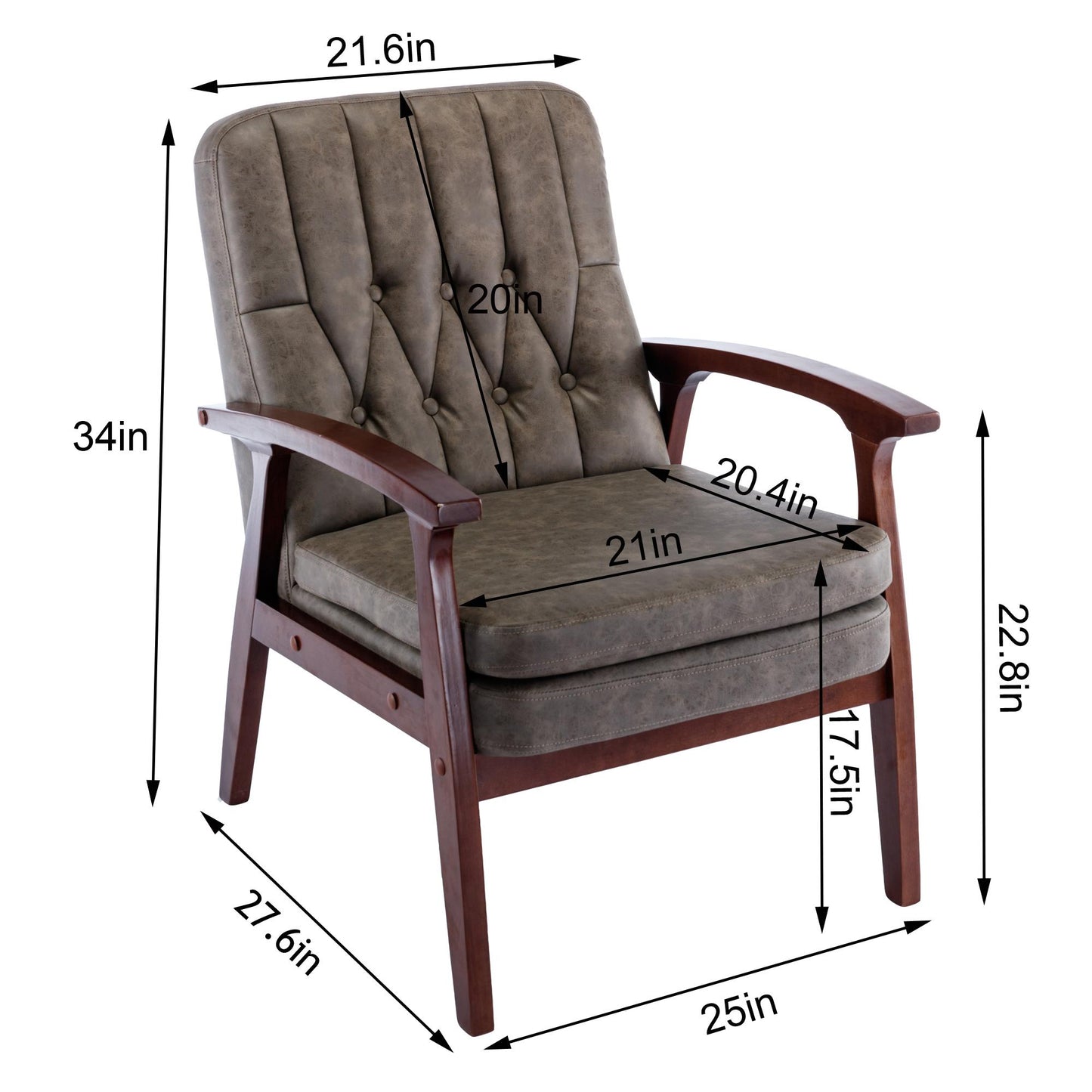 Mid Century Single Armchair Sofa Accent Chair Retro Modern Solid Wood Armrest Accent Chair, Fabric Upholstered Wooden Lounge Chair