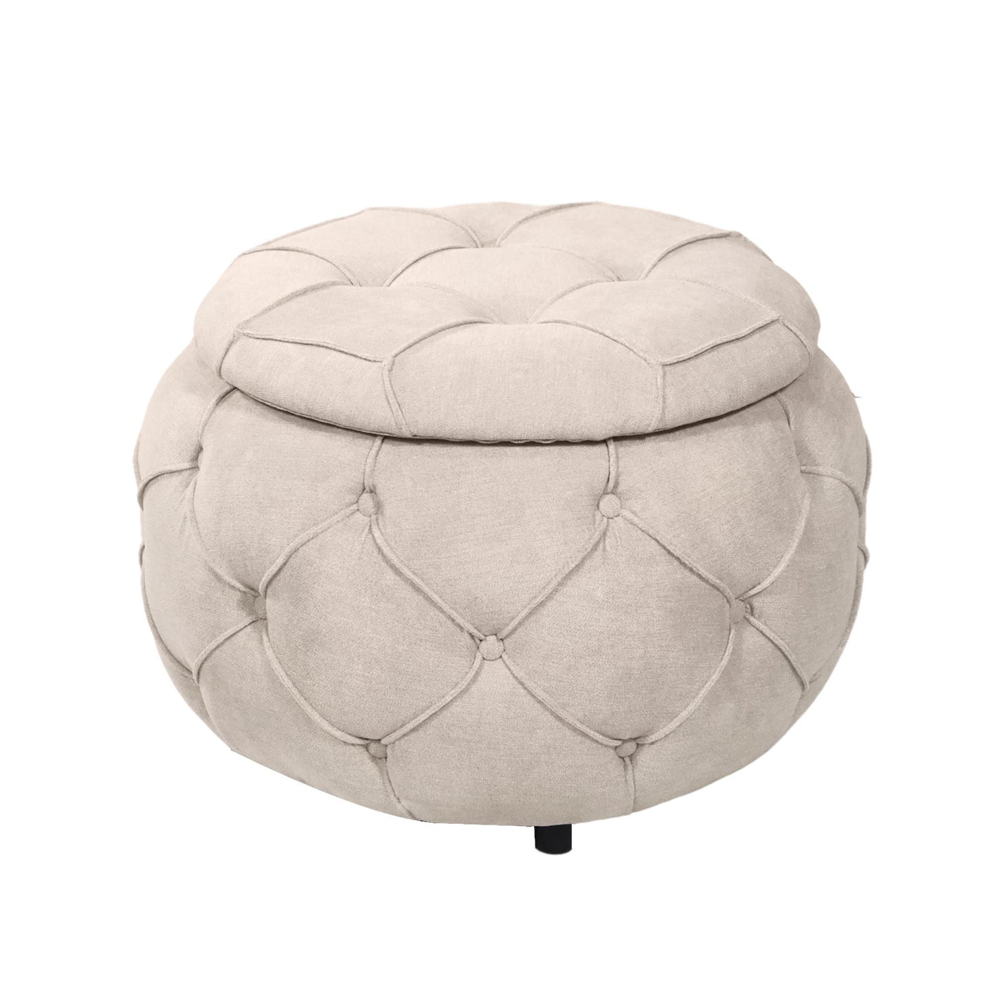 Large Button Tufted Woven Round Storage Footstool。Suitable for living room, bedroom, study