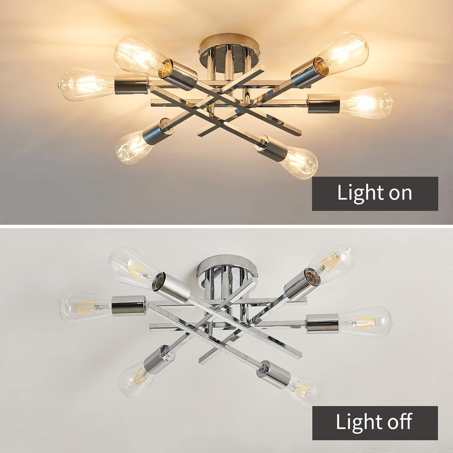 AvaMalis A|M Lighting Semi Flush Mount Modern Ceiling Light Fixture， 6 Lights Black Vintage Matte Sputnik Chandelier Ceiling Lamp