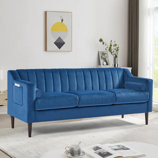 Modern Chesterfield sofa couch, Comfortable Upholstered sofa with Velvet Fabric and Wooden Frame and Wood Legs for Living Room/Bed Room/Office  -