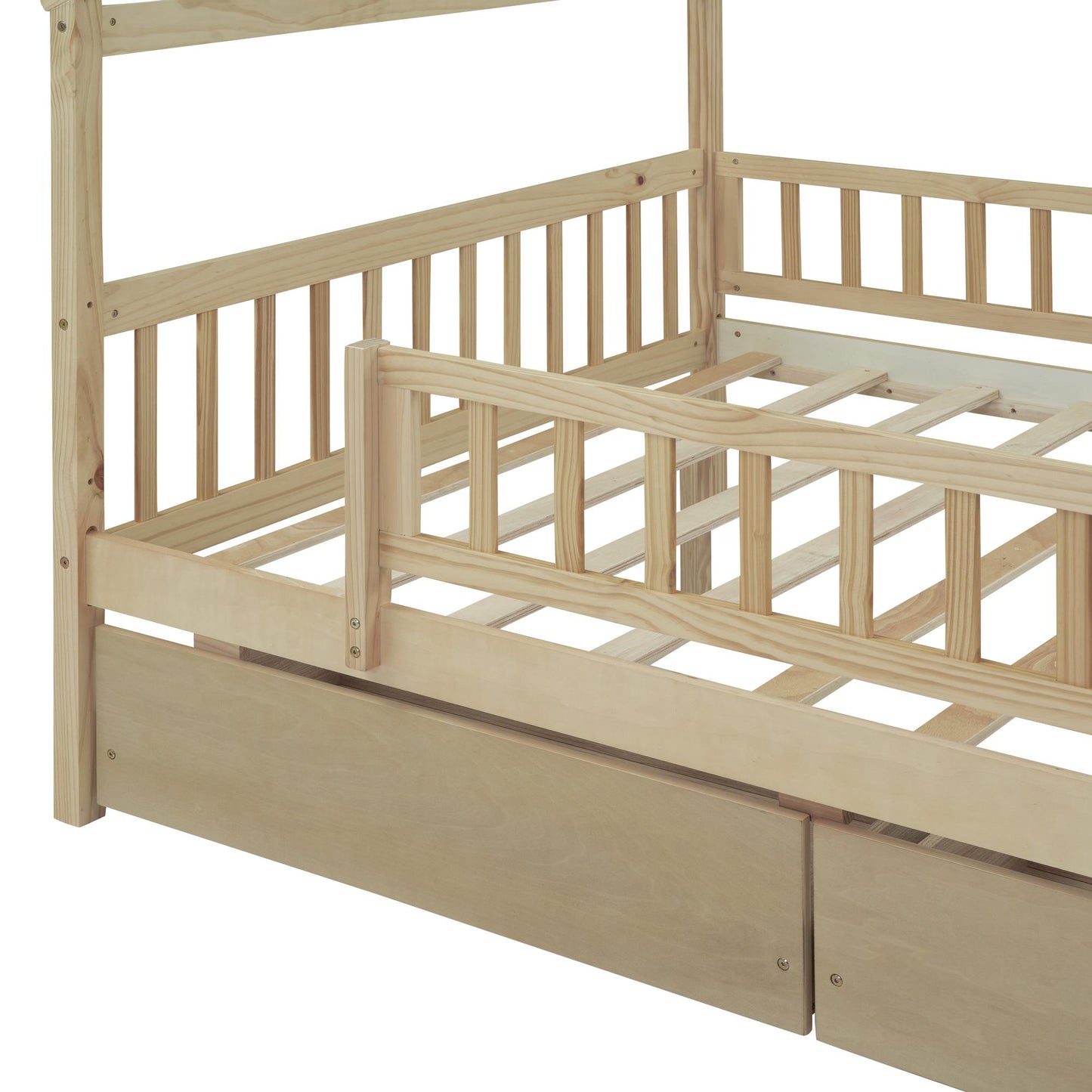 Full Size Wooden House Bed with Two Drawers