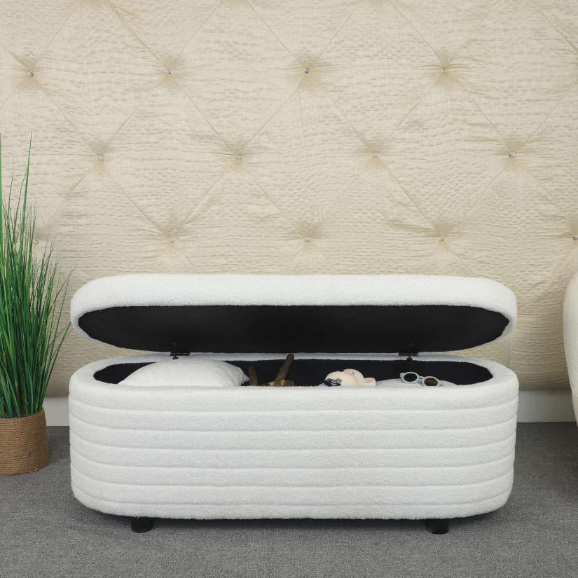 Teddy Storage Ottoman Bench  for Bedroom End of Bed Stool with Safety Hinge for Living Room, Entryway