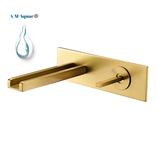 A|M Aquae Brushed Gold LED brass Concealed wall mounted bathroom faucet single handle Hot And Cold basin vanity mixer tap