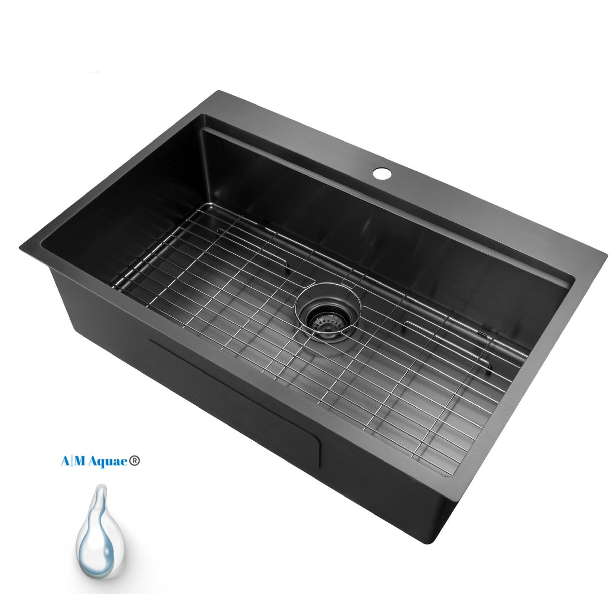 A|M Aquae Workstation Gunmetal Black 33 x22 inch Stainless Steel 16 Gauge Single Bowl Kitchen Sink