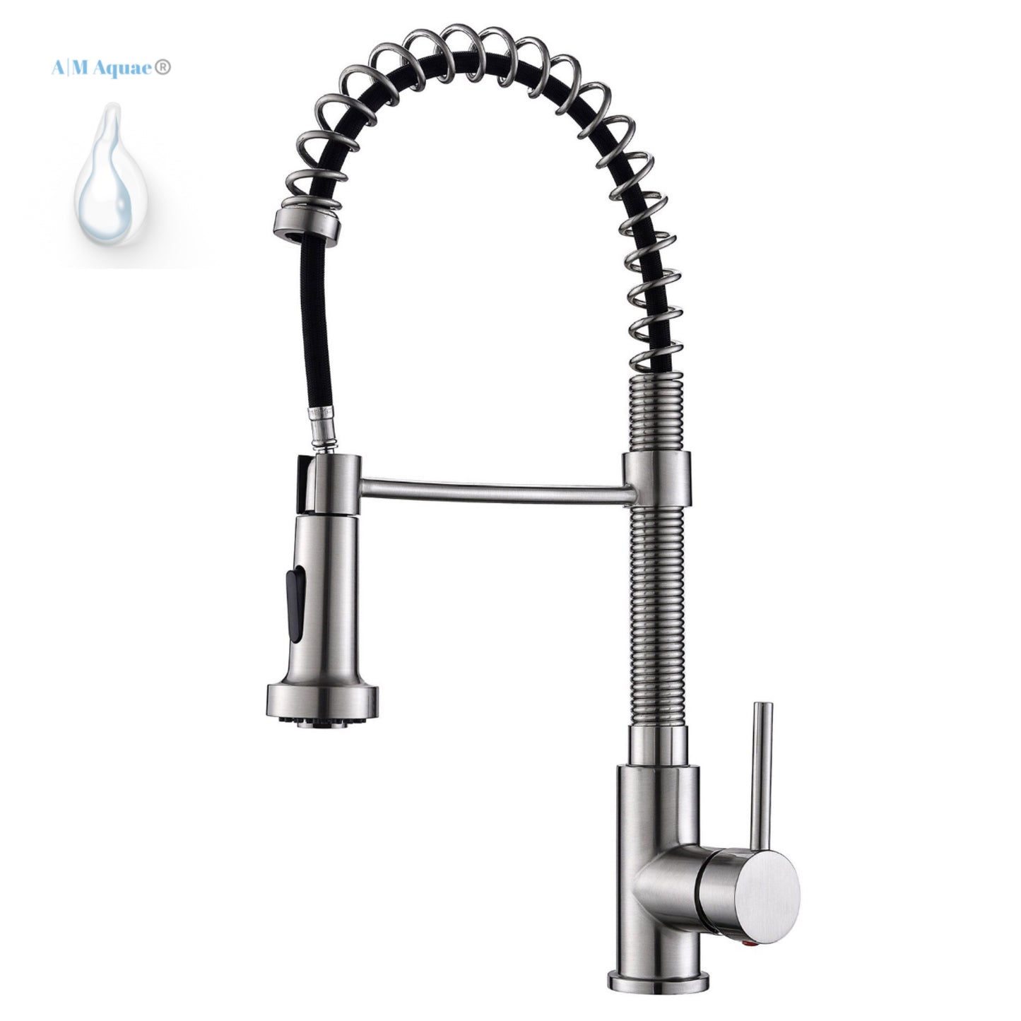 A|M Aquae Kitchen Faucets Commercial zinc Single Handle Single Lever Pull Down Sprayer Spring Kitchen Sink Faucet