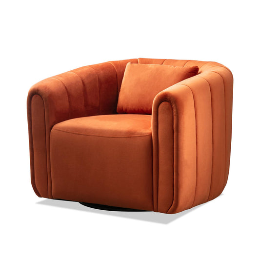 AvaMalis Modern Barrel  swivel Accent Chair with Plump Pillow, Modern Channel Velvet Accent Chair