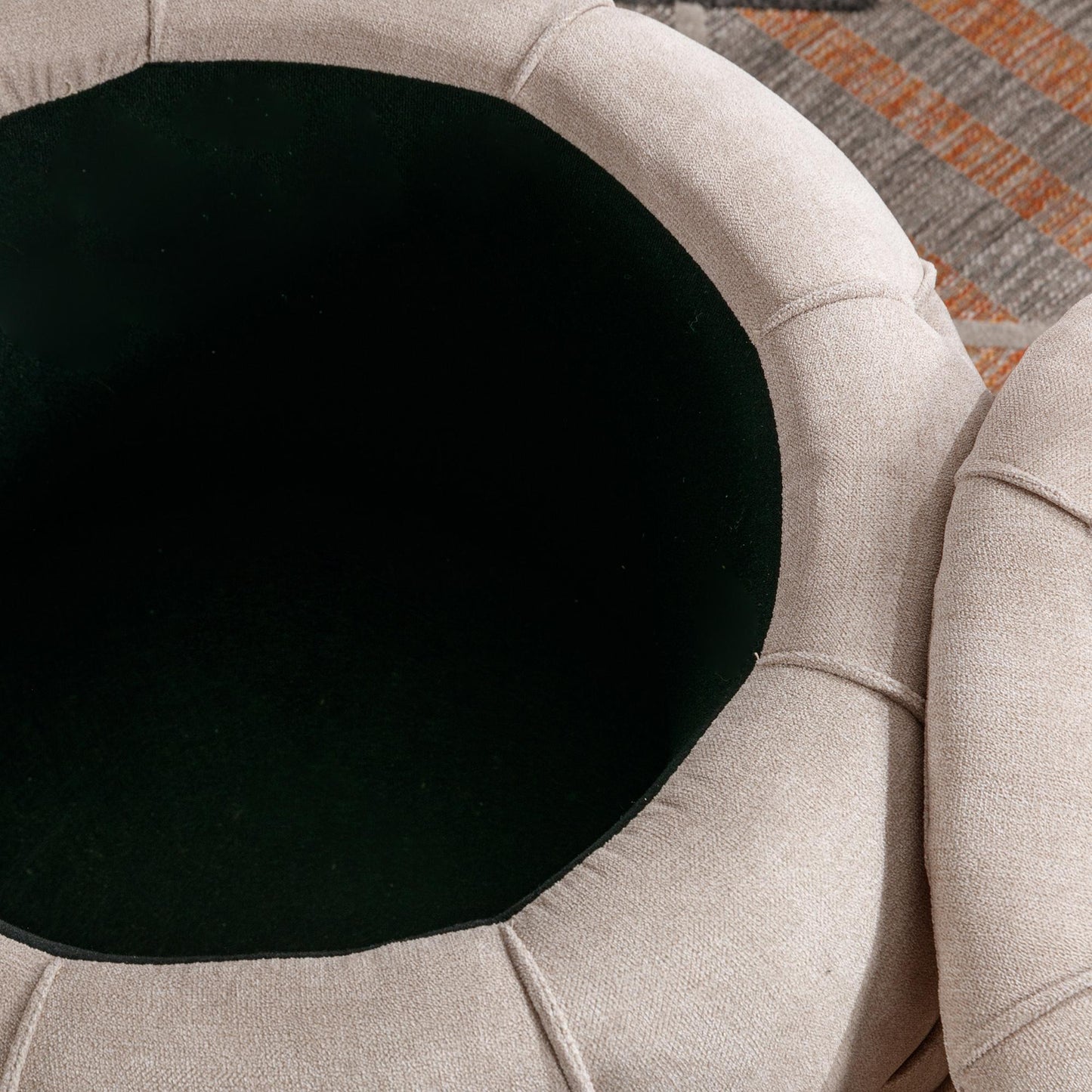 Large Button Tufted Woven Round Storage Footstool。Suitable for living room, bedroom, study