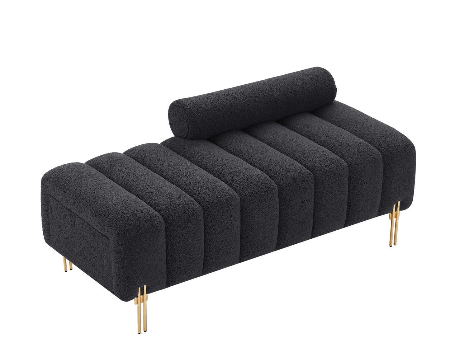 Modern End of Bed Bench Upholstered Teddy Entryway Ottoman Bench Fuzzy Sofa Stool Footrest Window Bench with Gold Metal Legs for Bedroom Apartments