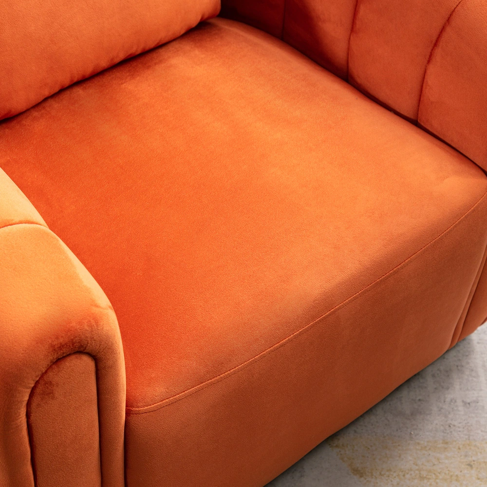 AvaMalis Modern Barrel  swivel Accent Chair with Plump Pillow, Modern Channel Velvet Accent Chair