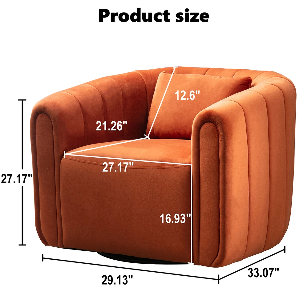 AvaMalis Modern Barrel  swivel Accent Chair with Plump Pillow, Modern Channel Velvet Accent Chair