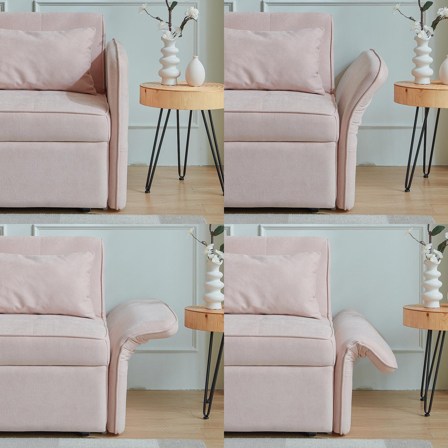 Chenille fabric pull-out sofa bed,sleeper loveseat couch with adjustable armrests-Pink