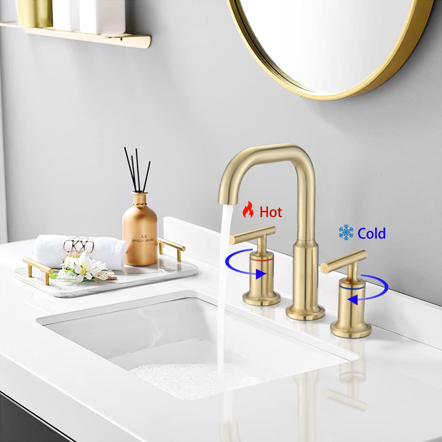 AvaMalis A|M Aquae Widespread Bathroom Faucet 3 Hole 2 Handle Vanity Sink Faucet, Brushed Golden