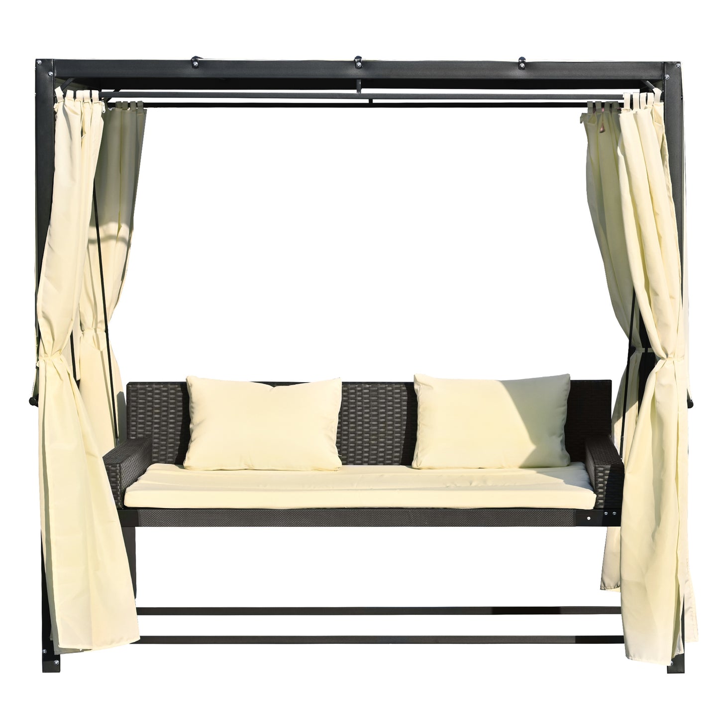 [VIDEO provided]U_Style 2-3 People Outdoor Swing Bed; Adjustable Curtains; Suitable For Balconies;  Gardens And Other Places