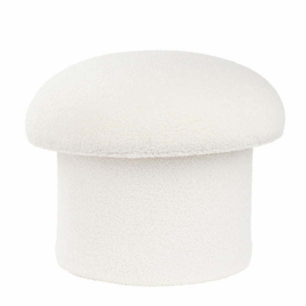 Boucle Mushroom Upholstered Storage Ottoman, Cream