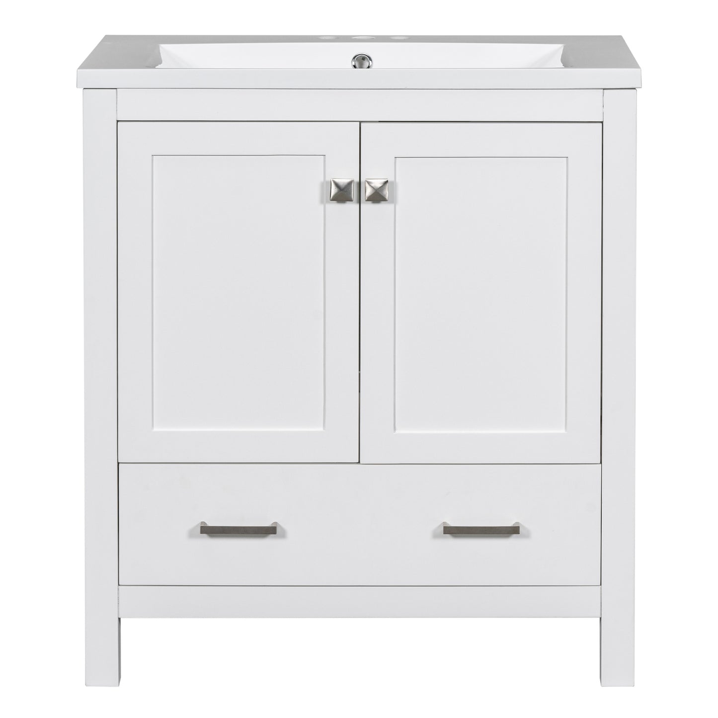 30" White Bathroom Vanity with Single Sink, Combo Cabinet Undermount Sink, Bathroom Storage Cabinet with 2 Doors and a Drawer, Soft Closing, Multifunctional Storage, Solid Wood Frame