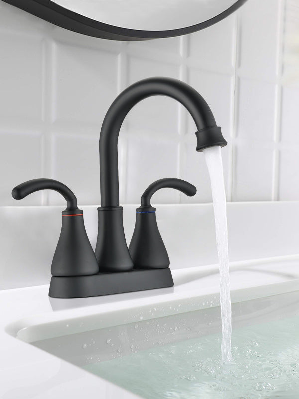 AvaMalis A|M Aquae Matte Black Dual Handles 4 Inches Center set Lead-Free Bathroom Sink Faucet
