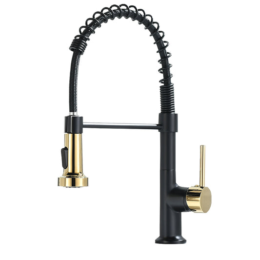 AvaMalis A|M Aquae The new model is beautiful and durable Single Handle Pull-Down Sprayer Kitchen Faucet in Black+Gold