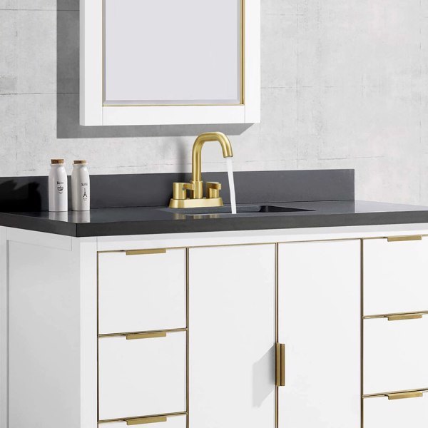 AvaMalis A|M Aquae Bathroom Faucet 2 Handle 4 Inch Centered Bathroom Sink Faucets 3 Hole with Pop Up Drain and Water Supply Lines, Brushed Gold