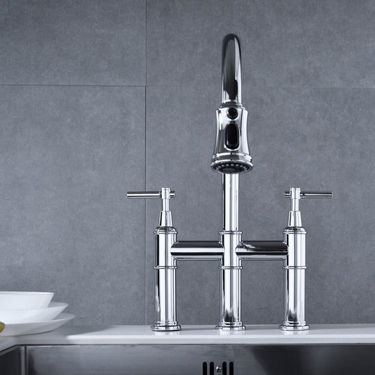 A|M Aquae Bridge Kitchen Faucet with Pull-Down Sprayhead in Spot