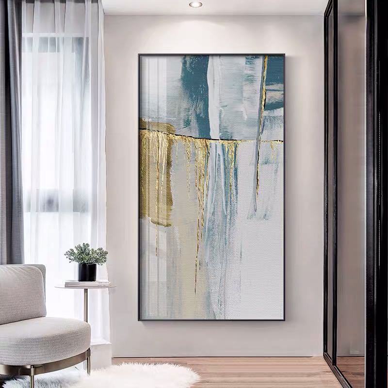 Handmade Gold Foil Abstract Oil Painting Top Selling Wall Art Modern Blue Color Picture Canvas Home Decor For Living Room No Frame