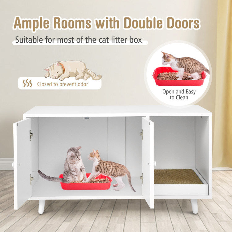 Cat Litter Box Enclosure with Divider and Double Doors