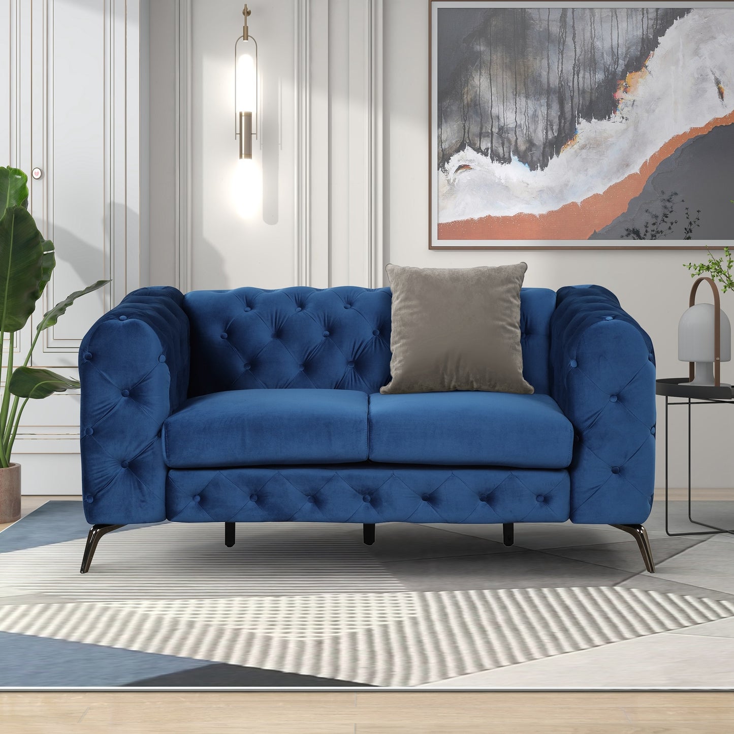 63" Velvet Upholstered Loveseat Sofa,Modern Loveseat Sofa with Button Tufted Back,2-Person Loveseat Sofa Couch for Living Room,Bedroom,or Small Space,Blue