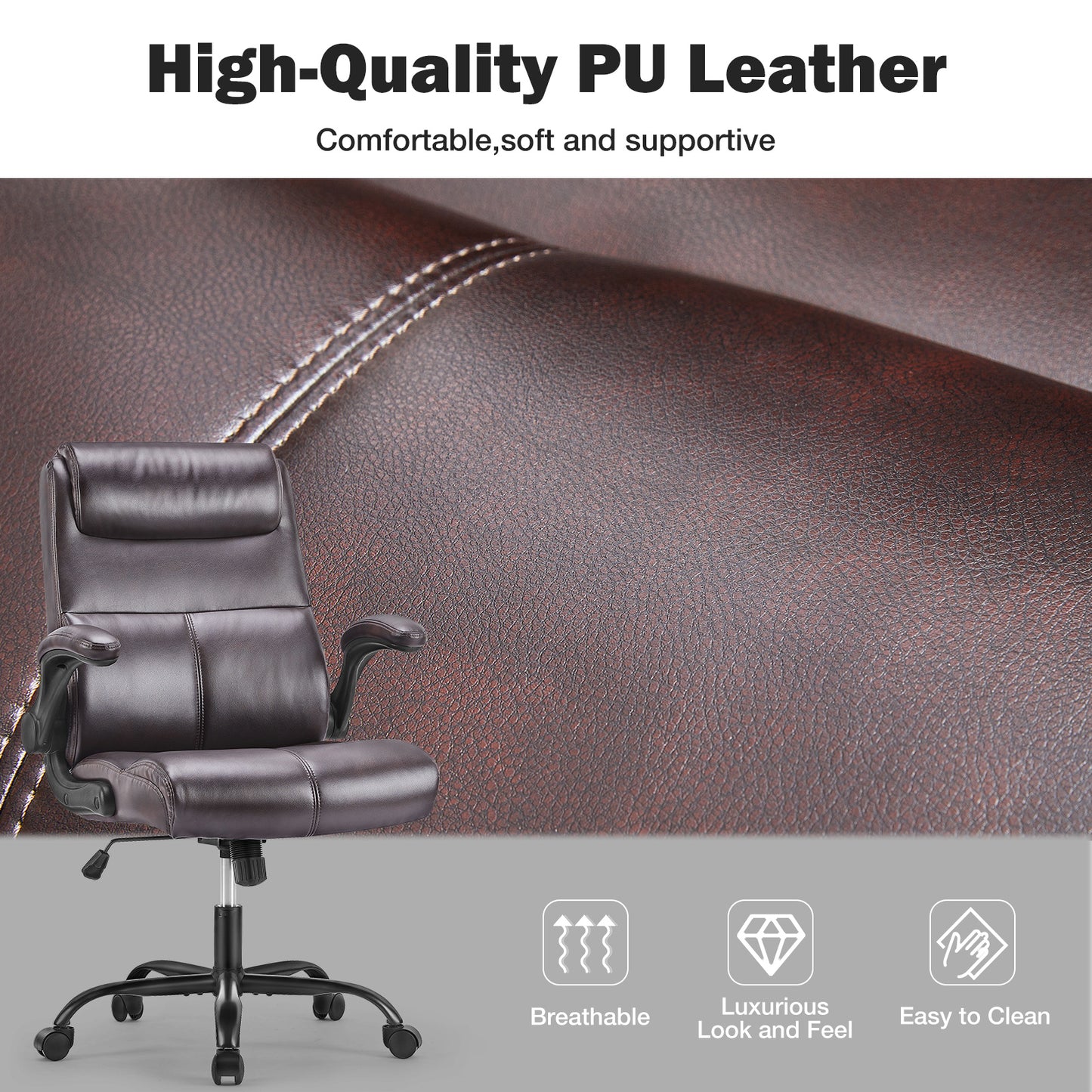 y Ergonomic Executive Home Office Chair Adjustable Height PU Leather Desk Chair