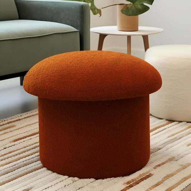 Boucle Mushroom Upholstered Storage Ottoman, Cream