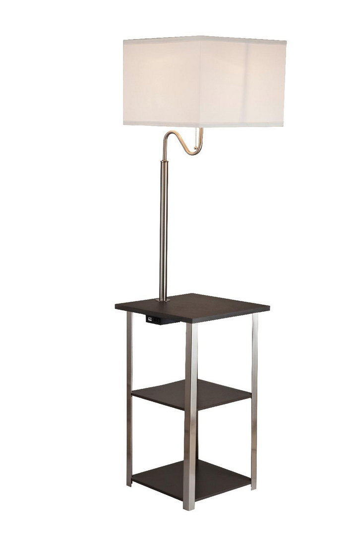 58" Tall" Dru" Square Side Table Floor Lamp with Charging and USB Port, Silver