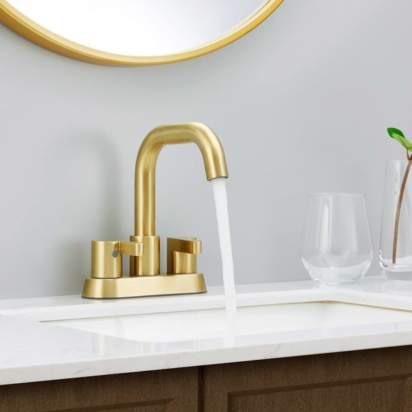 AvaMalis A|M Aquae Bathroom Faucet 2 Handle 4 Inch Centered Bathroom Sink Faucets 3 Hole with Pop Up Drain and Water Supply Lines, Brushed Gold