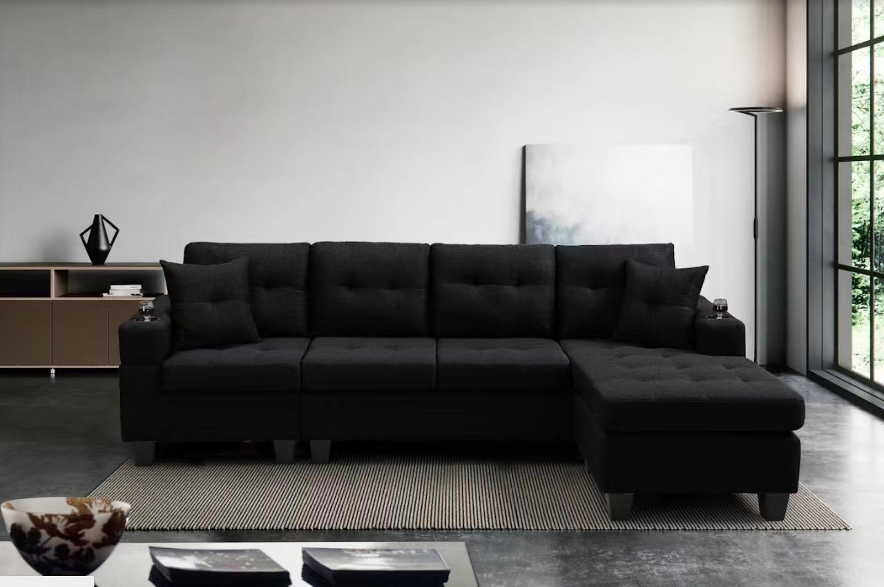 MEGA right sectional sofa with footrest, convertible corner sofa with armrest storage, living room and apartment sectional sofa, right chaise longue and grey