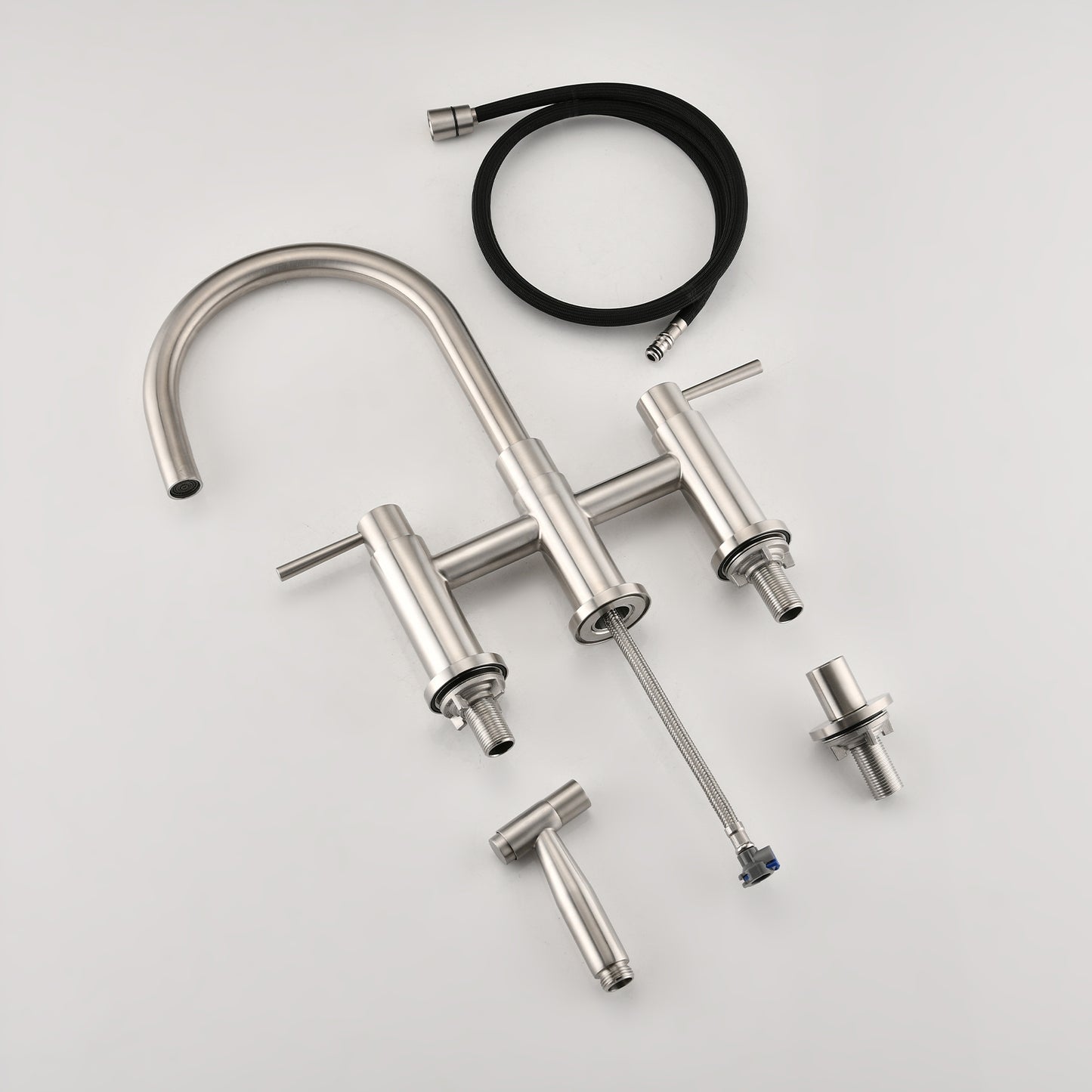 A|M Aquae Double Handle Bridge Kitchen Faucet with Side Spray