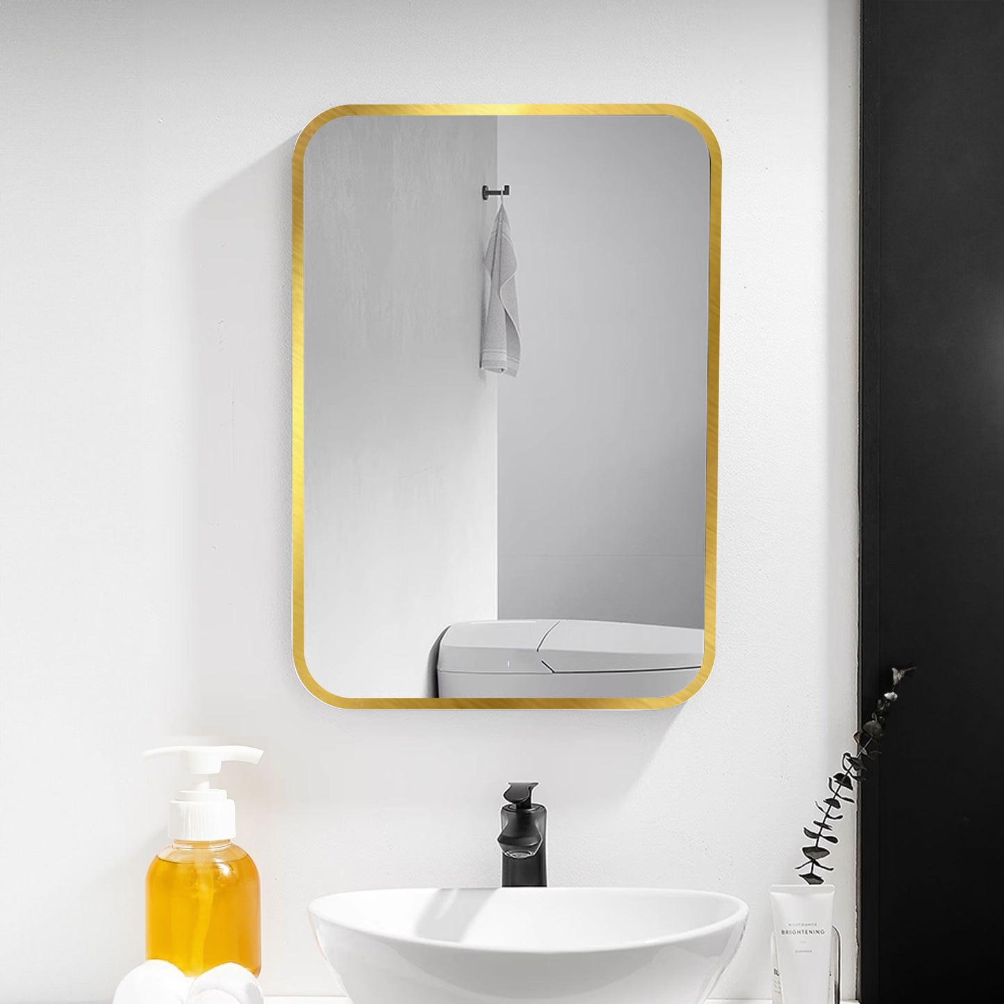 20*28 inch Mirror Hangs Horizontally or Vertically Gold Metal Framed Bathroom Mirror