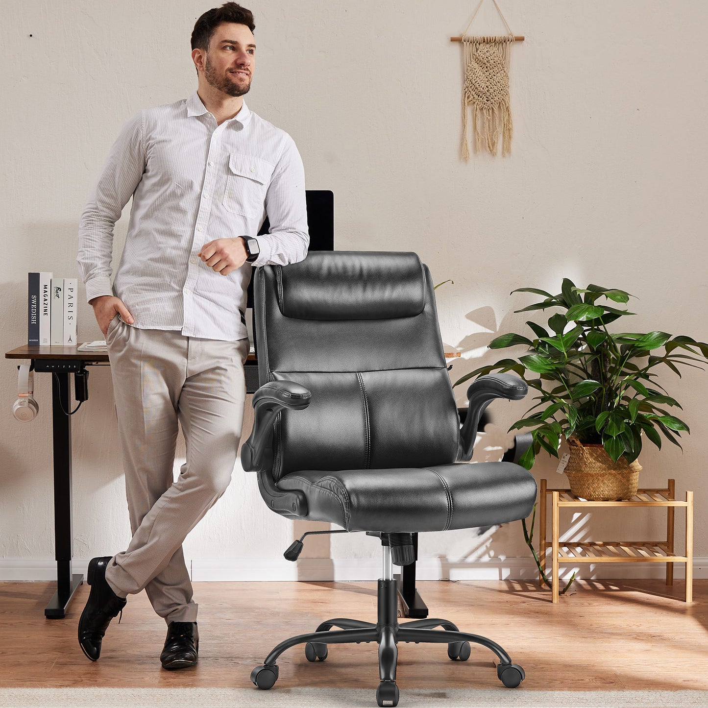 Ergonomic Executive Home Office Chair Adjustable Height PU Leather Desk Chair